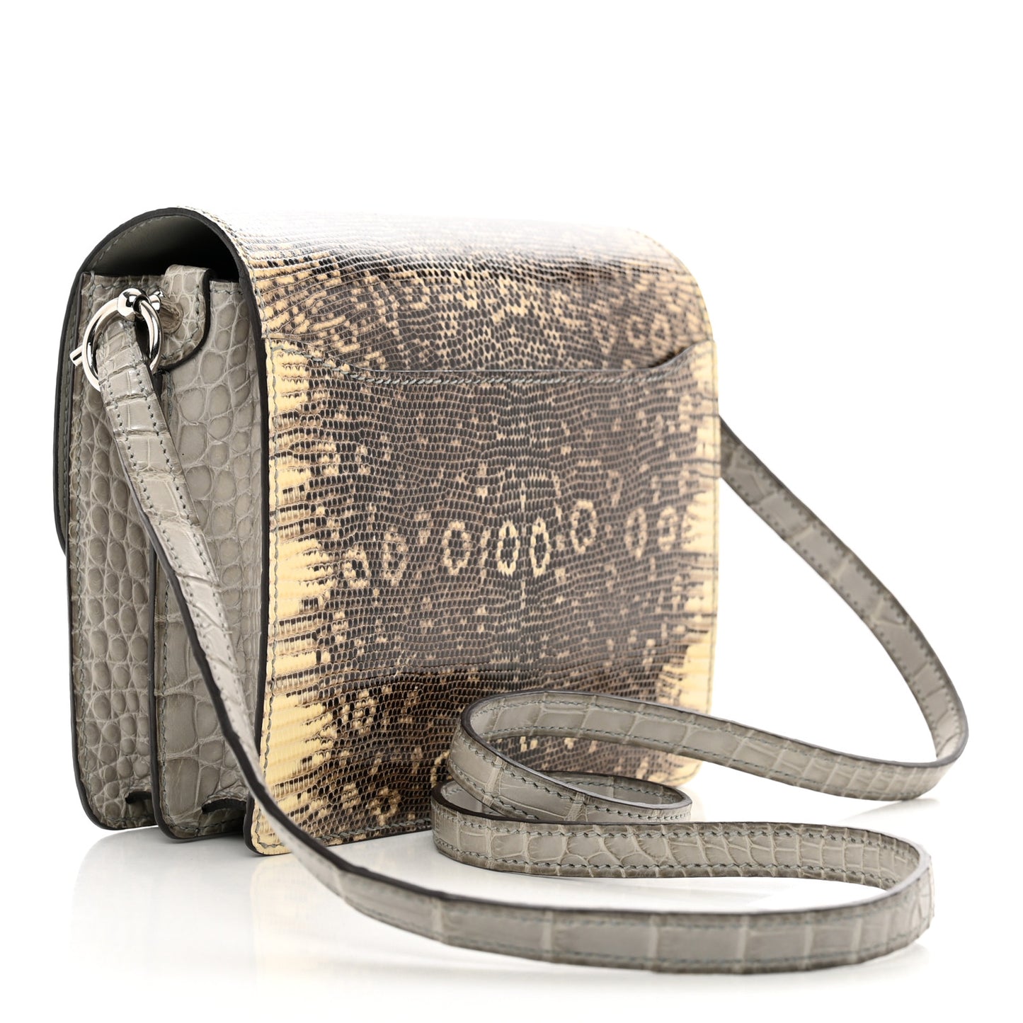 Matte Alligator Lizard Mini Sac Roulis Ombre Gris Perle