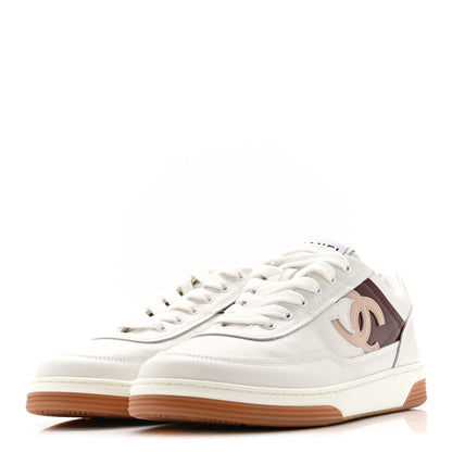 Chanel Calfskin Patent Womens CC Sneakers 36 White Burgundy Beige 4 of 11