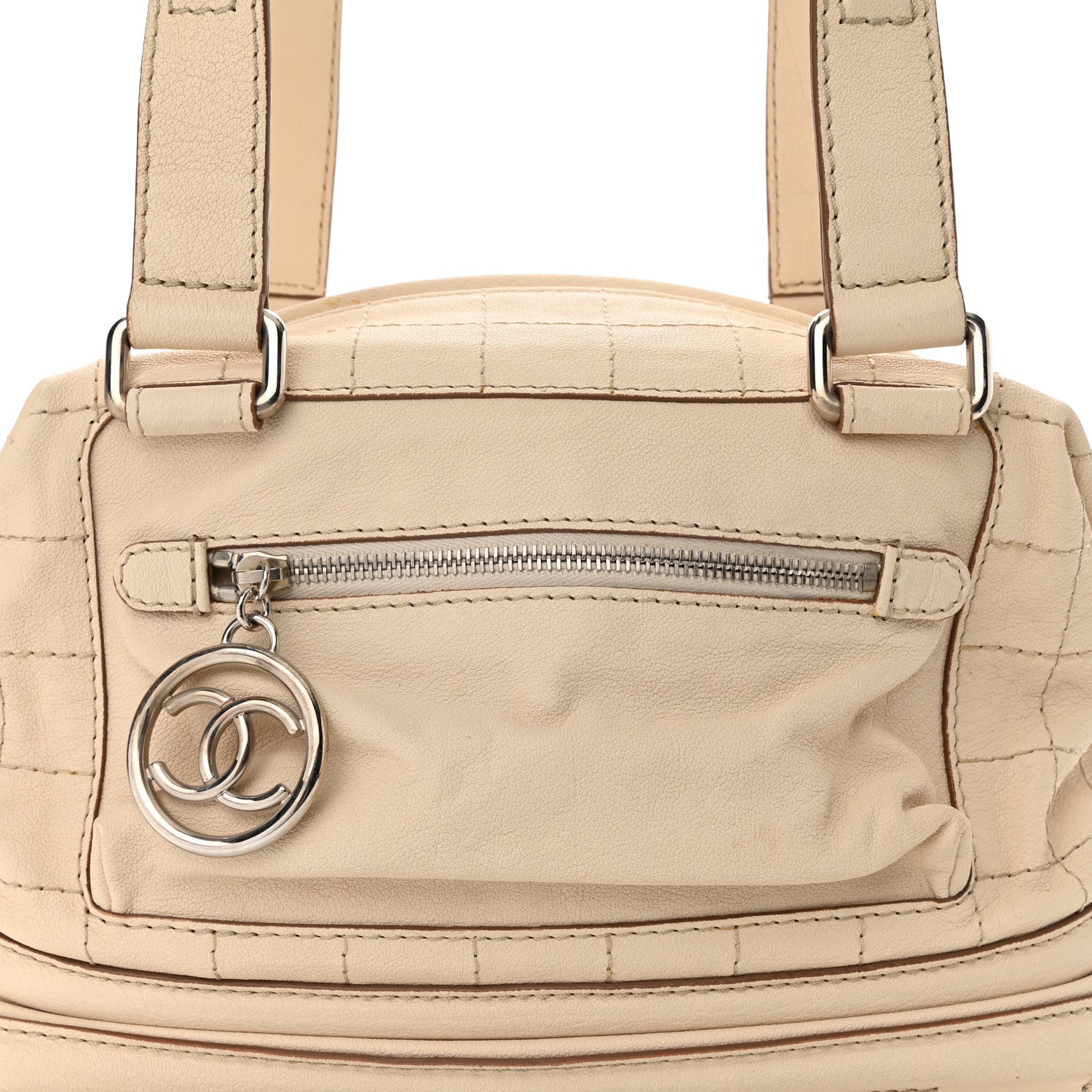 Chanel Goatskin Square Stitch Essential Bowler White 9 of 15