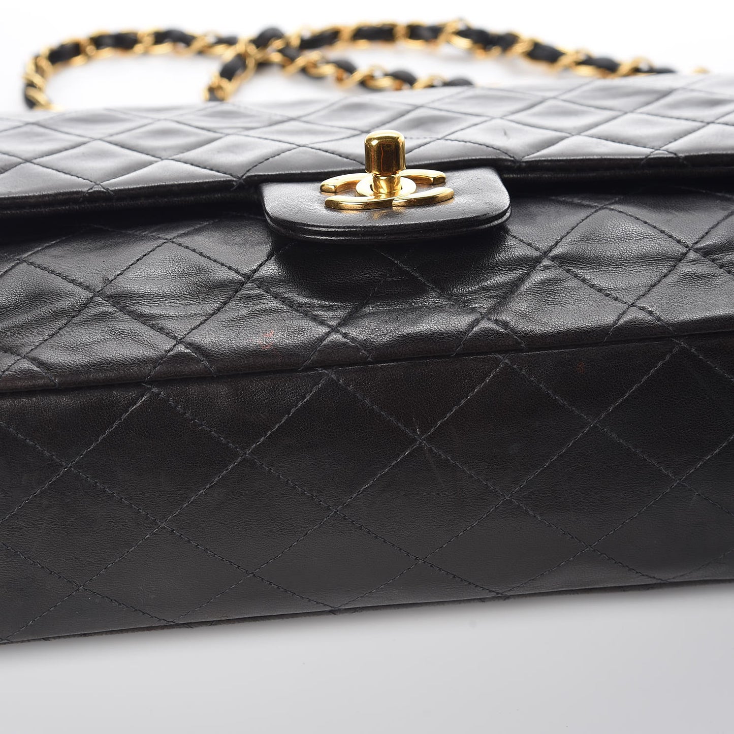 Lambskin Quilted Medium Double Flap Black