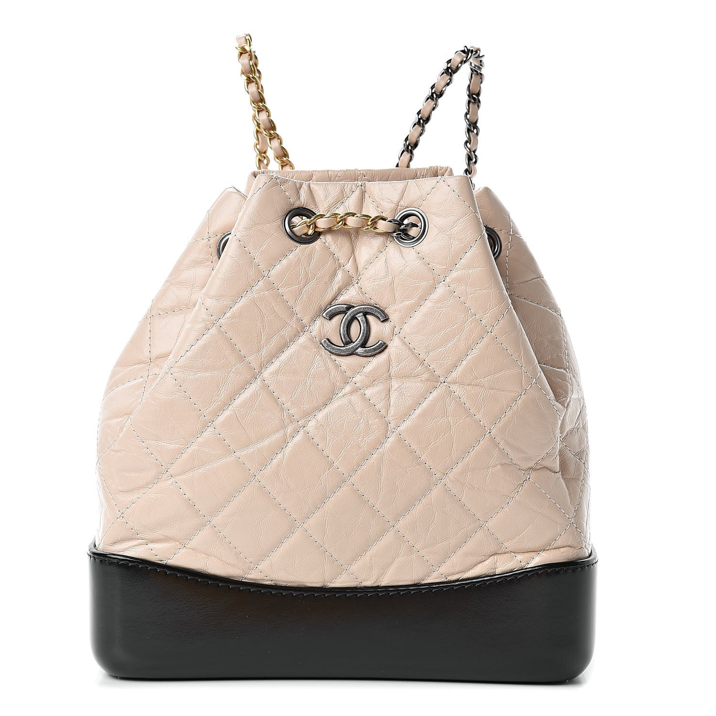 Aged Calfskin Quilted Small Gabrielle Backpack Beige Black