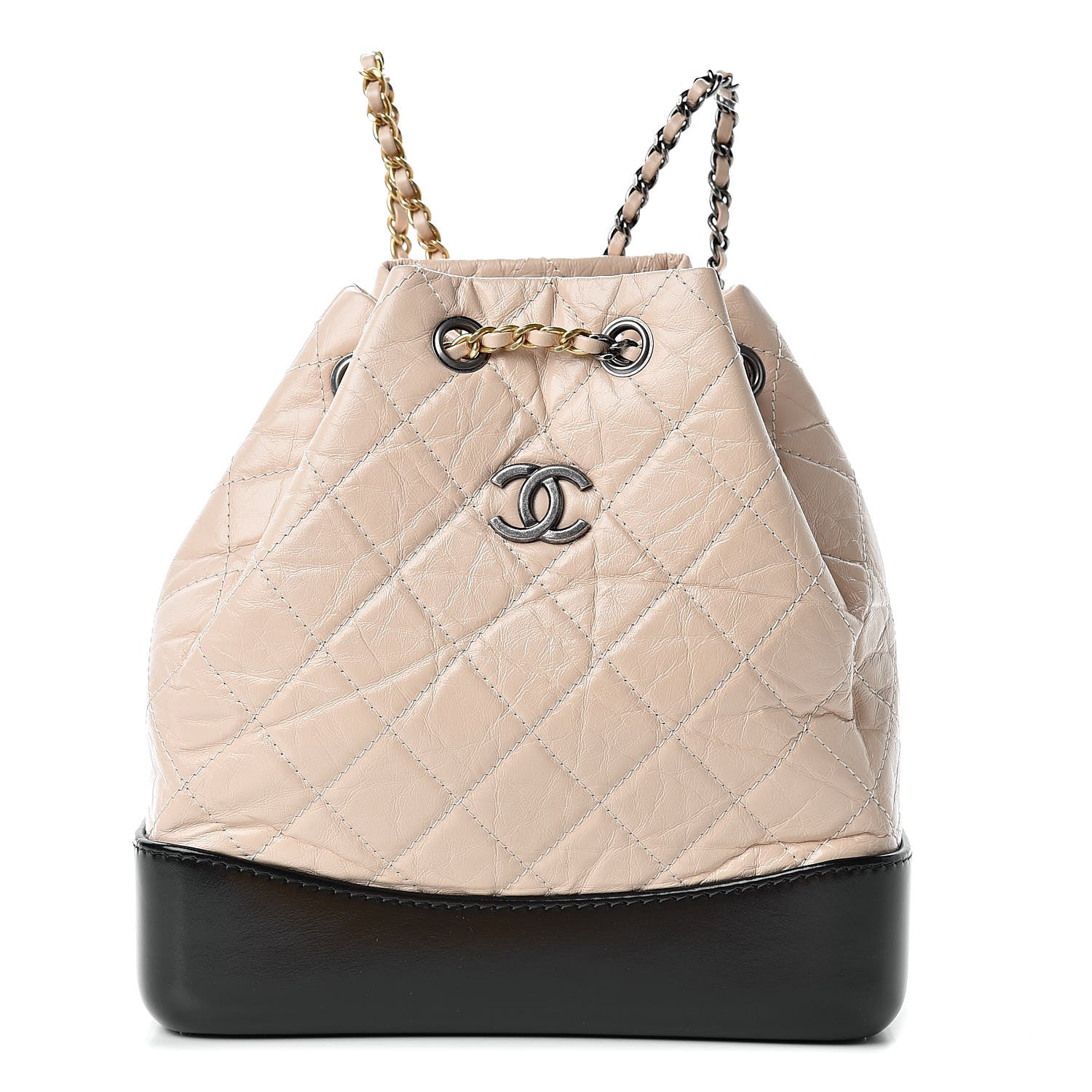 Chanel Aged Calfskin Quilted Small Gabrielle Backpack Beige Black 1 of 10