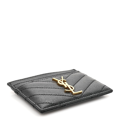 Saint Laurent Grain De Poudre Matelasse Chevron Monogram Credit Card Case Black 4 of 10