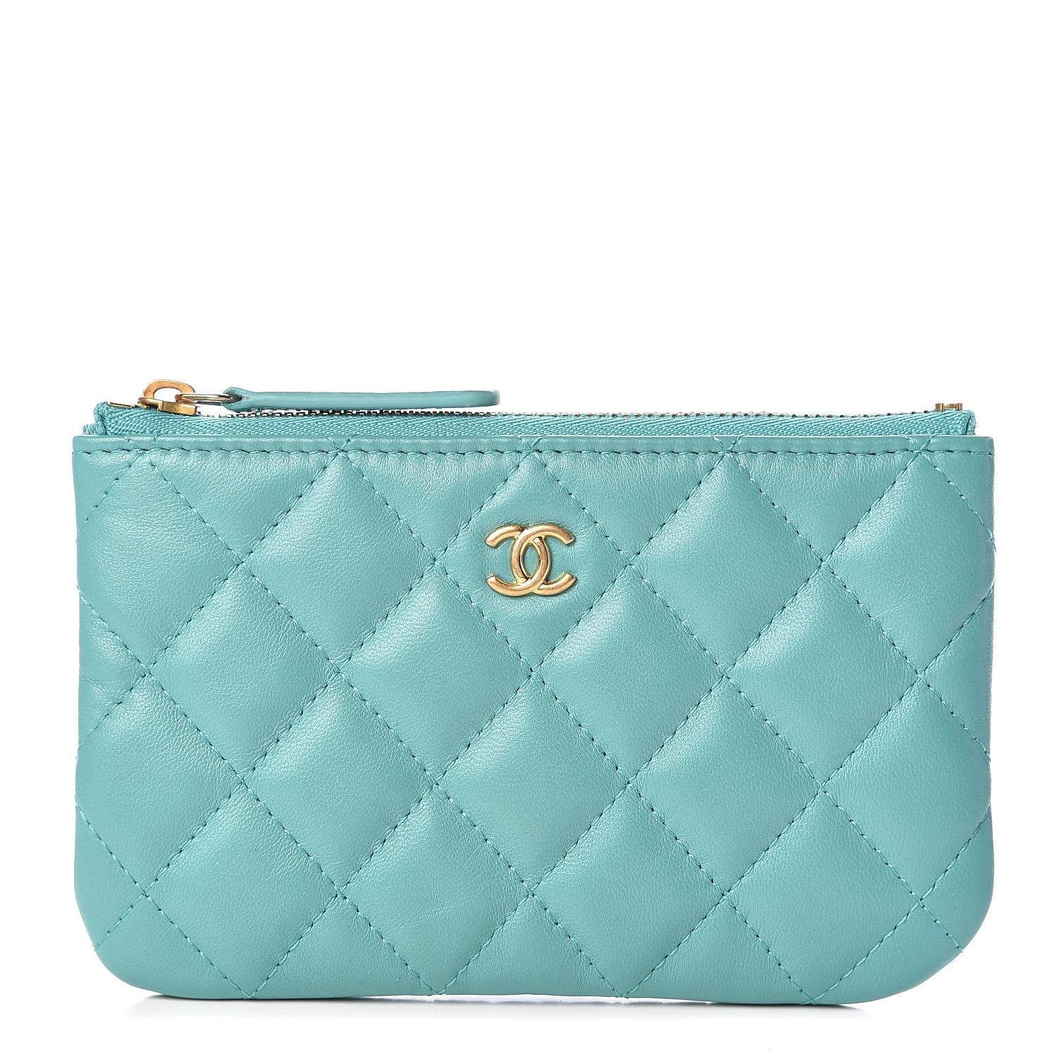 Chanel Lambskin Quilted Small Cosmetic Case Turquoise 1 of 9