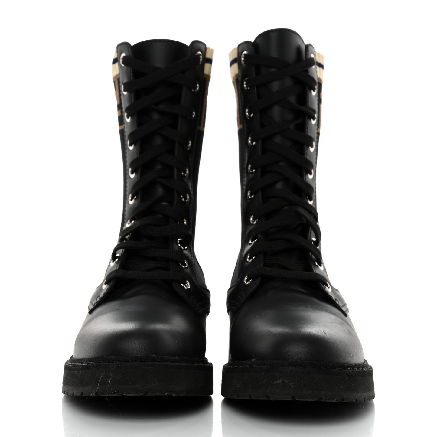 Calfskin Stretch Fabric Rockoko Biker Boots 36.5 Tobacco Black Marino