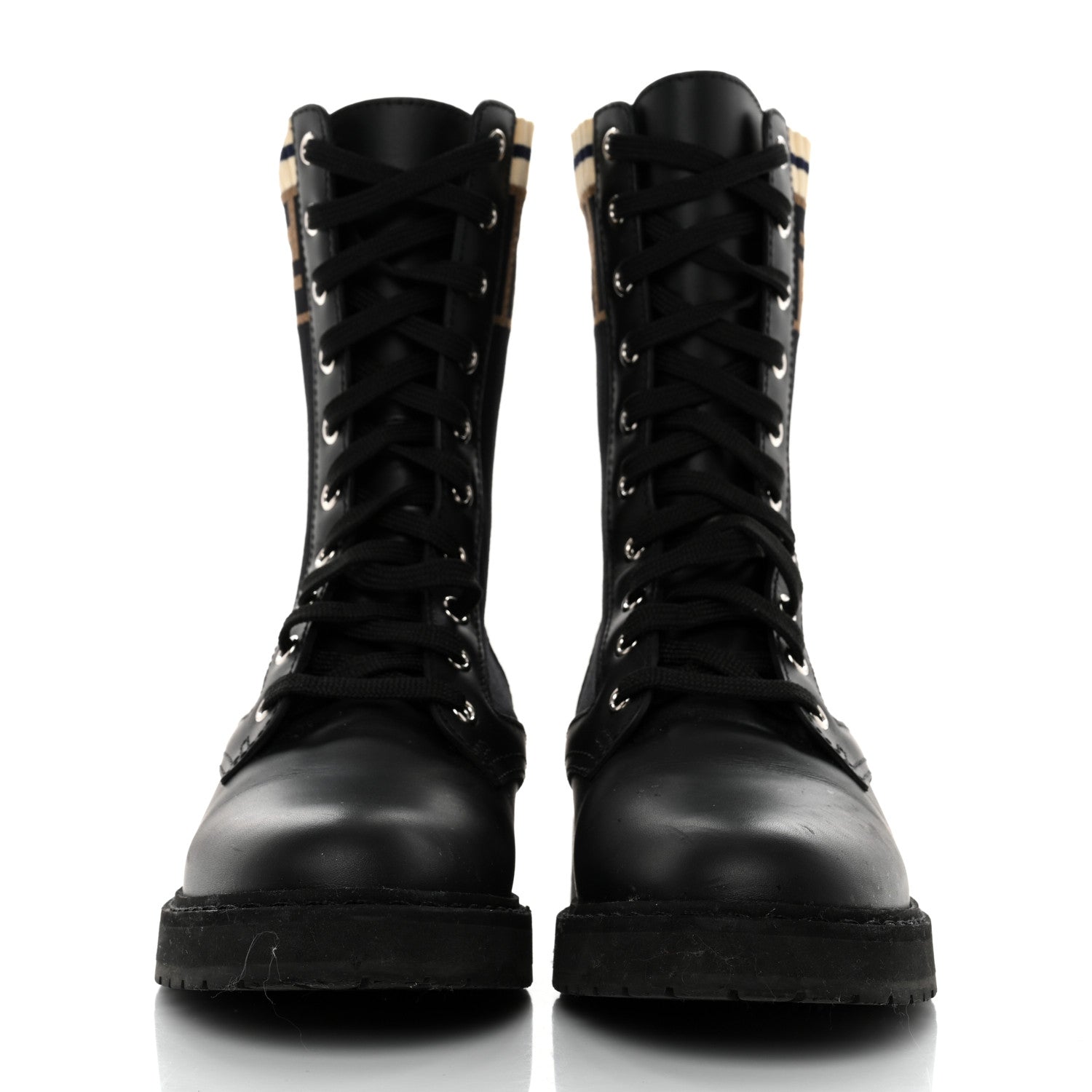 Fendi Calfskin Stretch Fabric Rockoko Biker Boots 36.5 Tobacco Black Marino 2 of 8