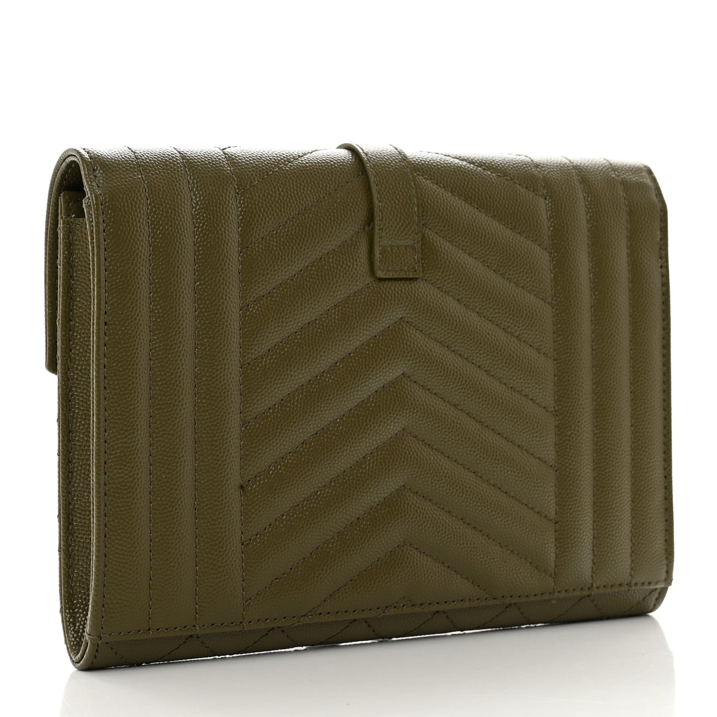 Grain De Poudre Textured Mixed Matelasse Triquilt Monogram Clutch Vert Kaki