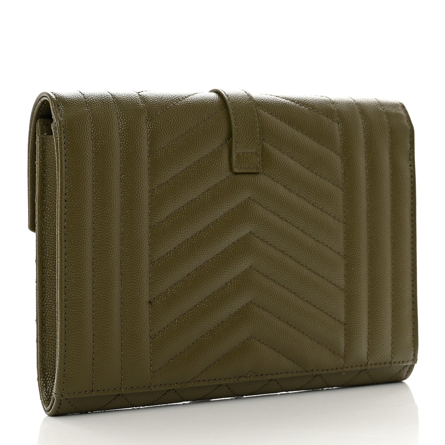 Saint Laurent Grain De Poudre Textured Mixed Matelasse Triquilt Monogram Clutch Vert Kaki 3 of 8