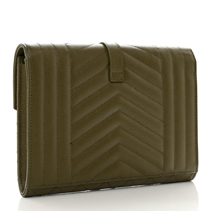 Saint Laurent Grain De Poudre Textured Mixed Matelasse Triquilt Monogram Clutch Vert Kaki 3 of 8