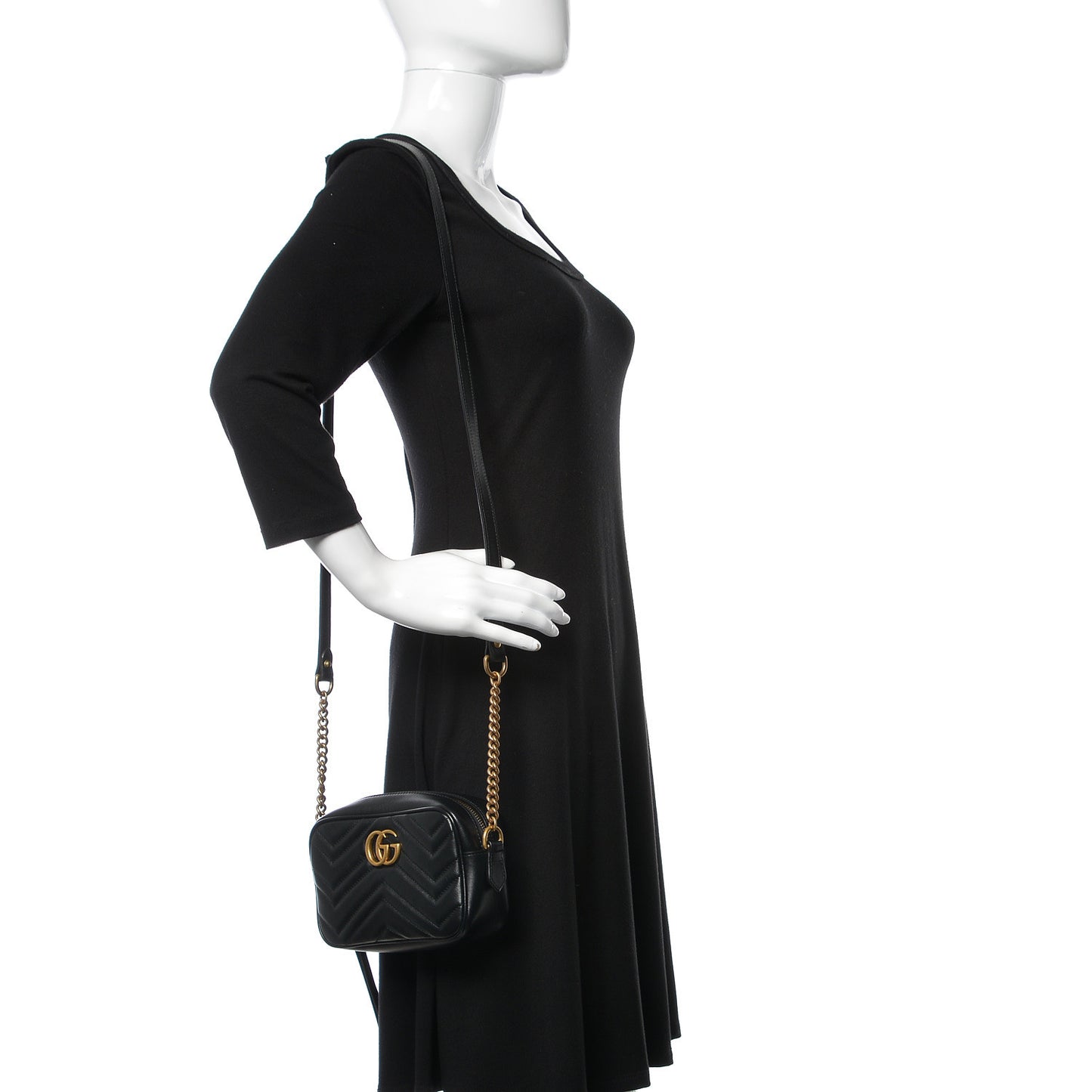Calfskin Matelasse Mini GG Marmont Chain Shoulder Bag Black