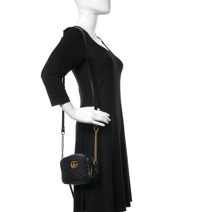 Gucci Calfskin Matelasse Mini GG Marmont Chain Shoulder Bag Black 2 of 10