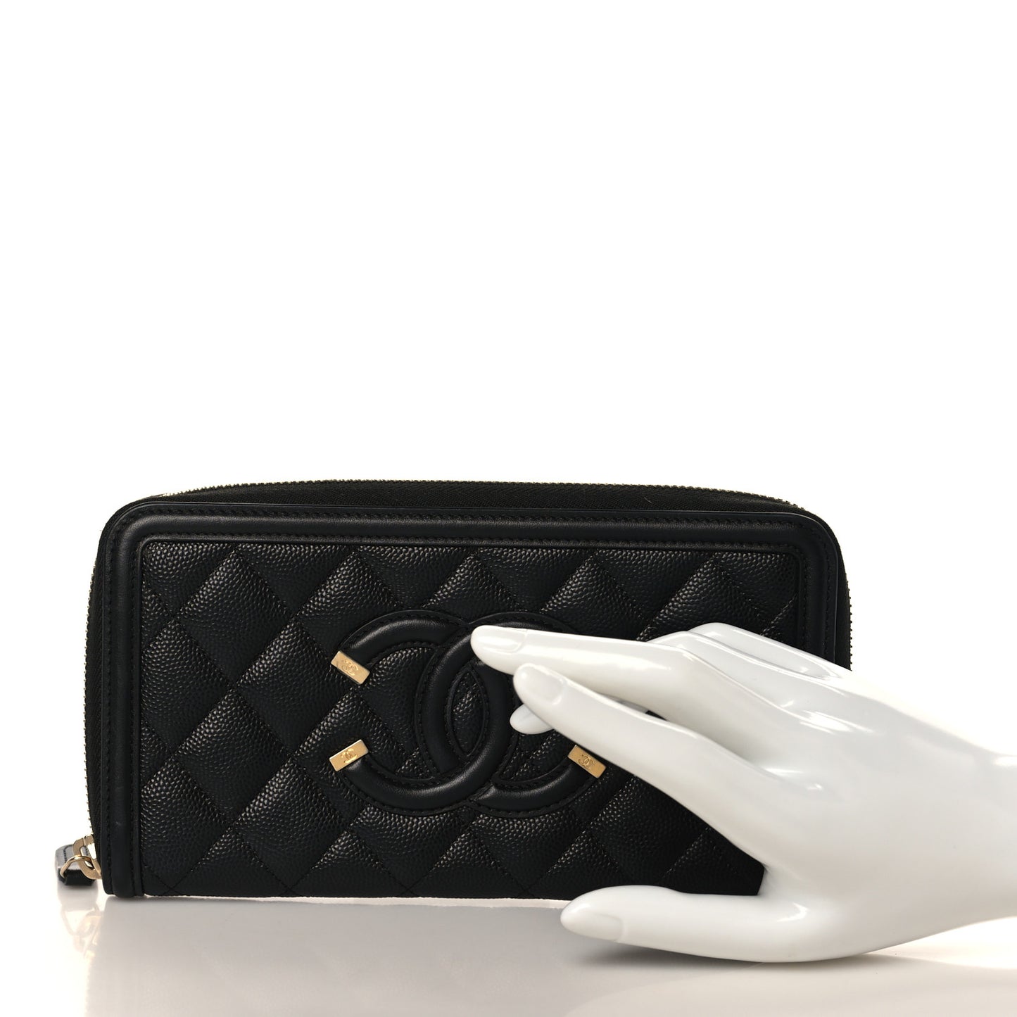 Caviar Quilted Filigree Zip Around Wallet Black
