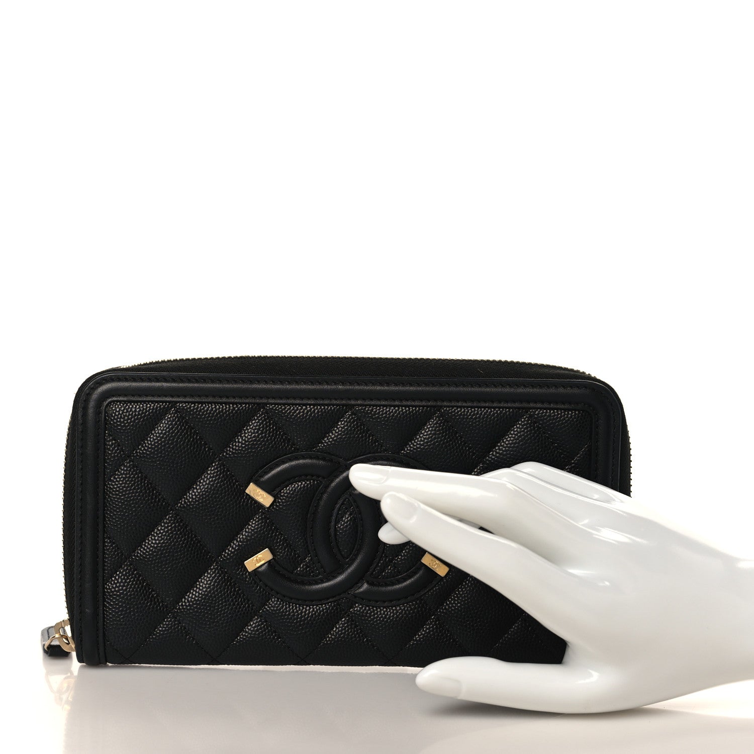 Chanel Caviar Quilted Filigree Zip Around Wallet Black 2 of 8
