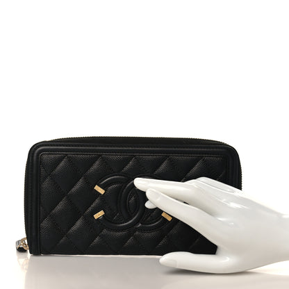 Chanel Caviar Quilted Filigree Zip Around Wallet Black 2 of 8