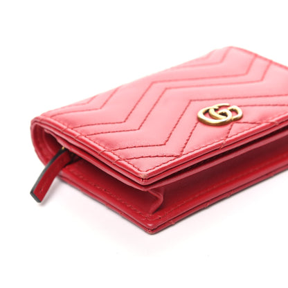 Gucci Calfskin Matelasse GG Marmont Card Case Wallet Hibiscus Red 7 of 8