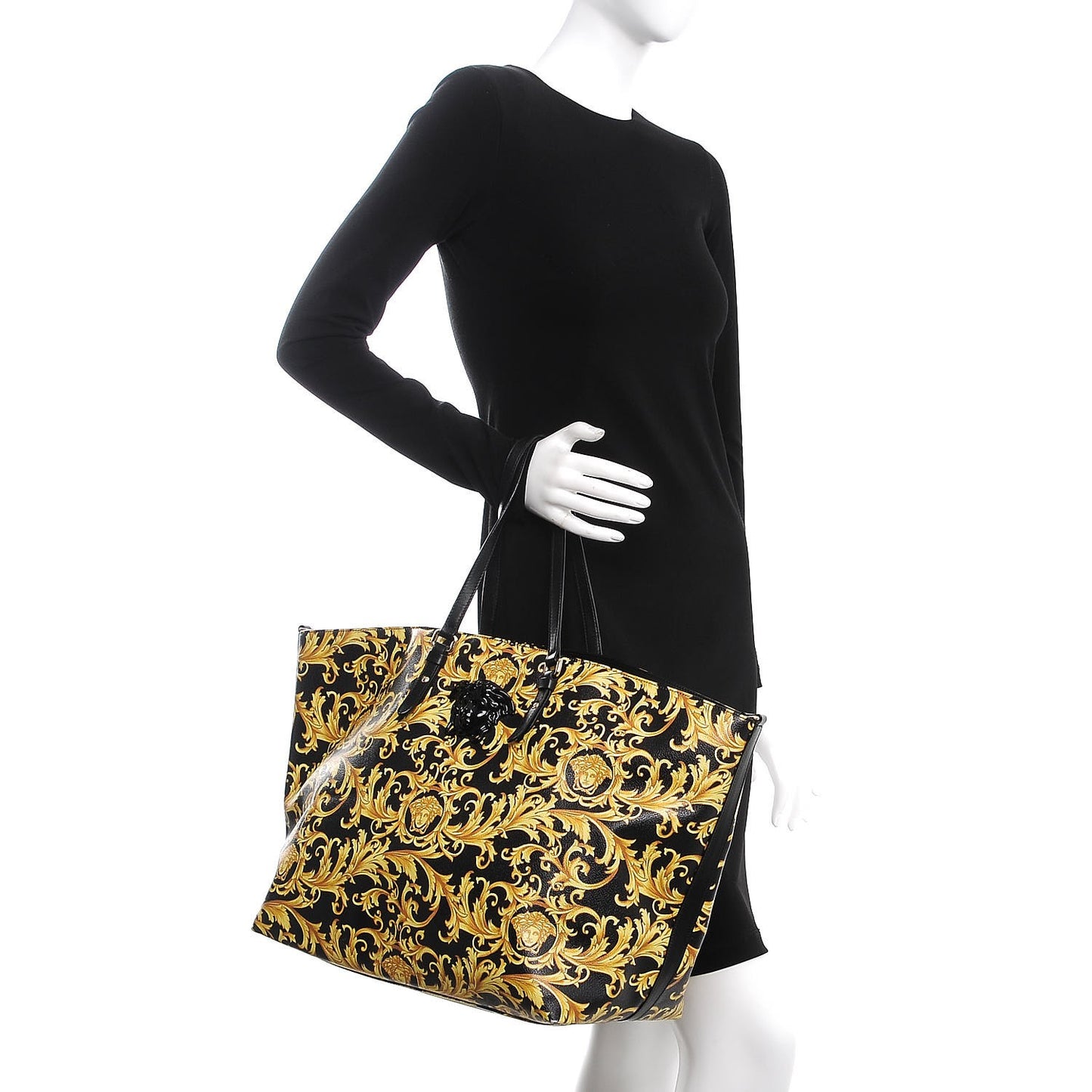 PVC Barocco Printed Tote Black Gold