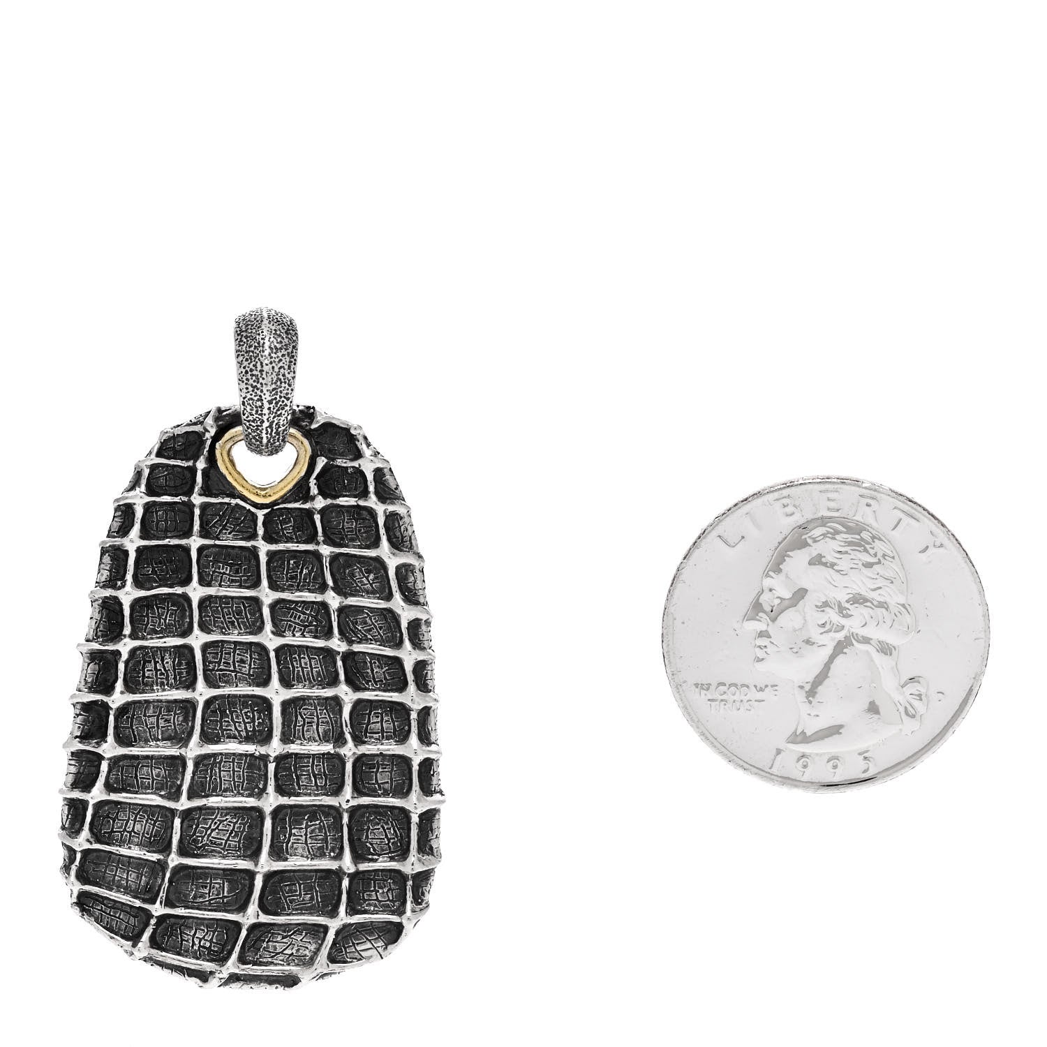David Yurman Sterling Silver 18K Yellow Gold Tortoise Dog Tag Pendant 2 of 4