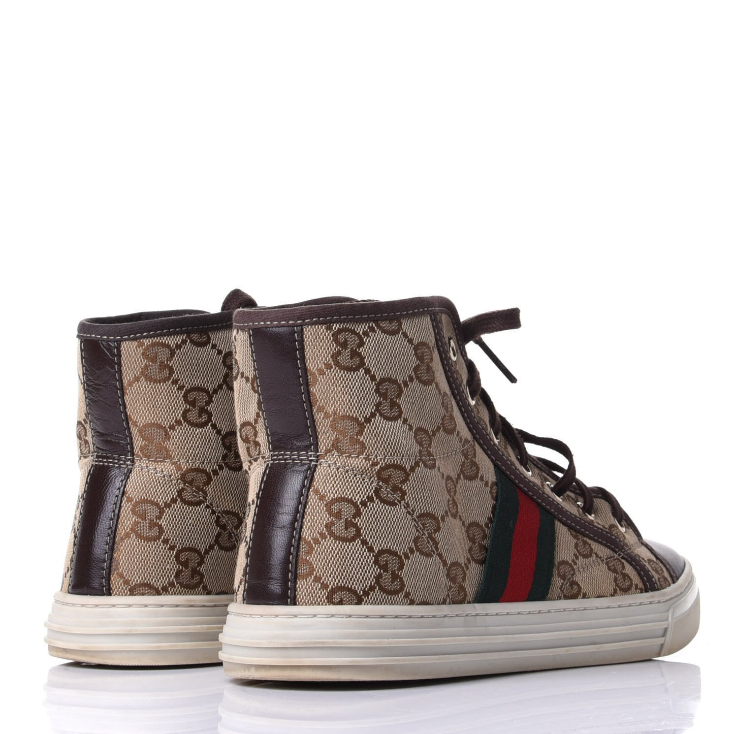GG Monogram Web Womens High Top Sneakers 38 Brown