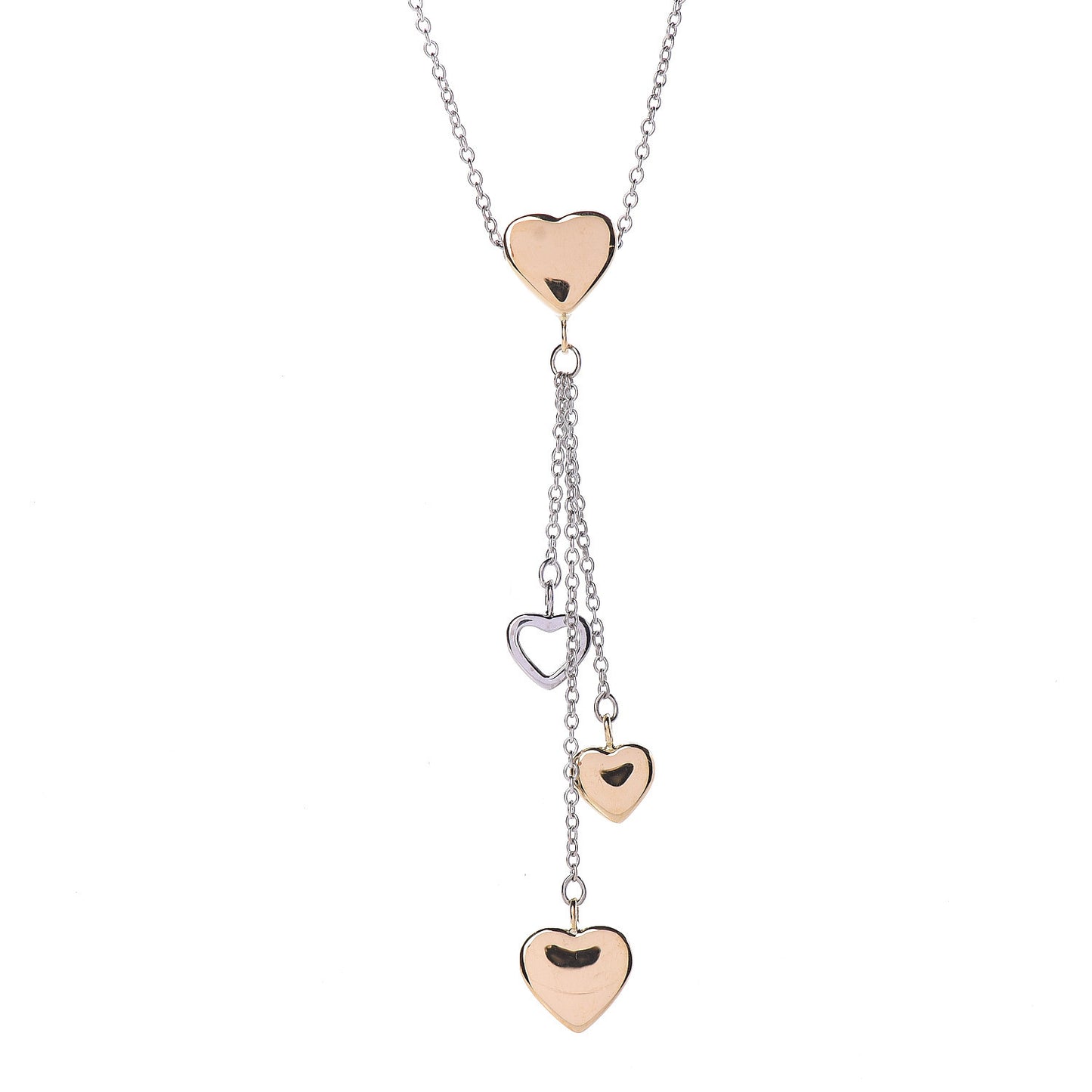18K White Yellow Gold Heart Lariat Necklace