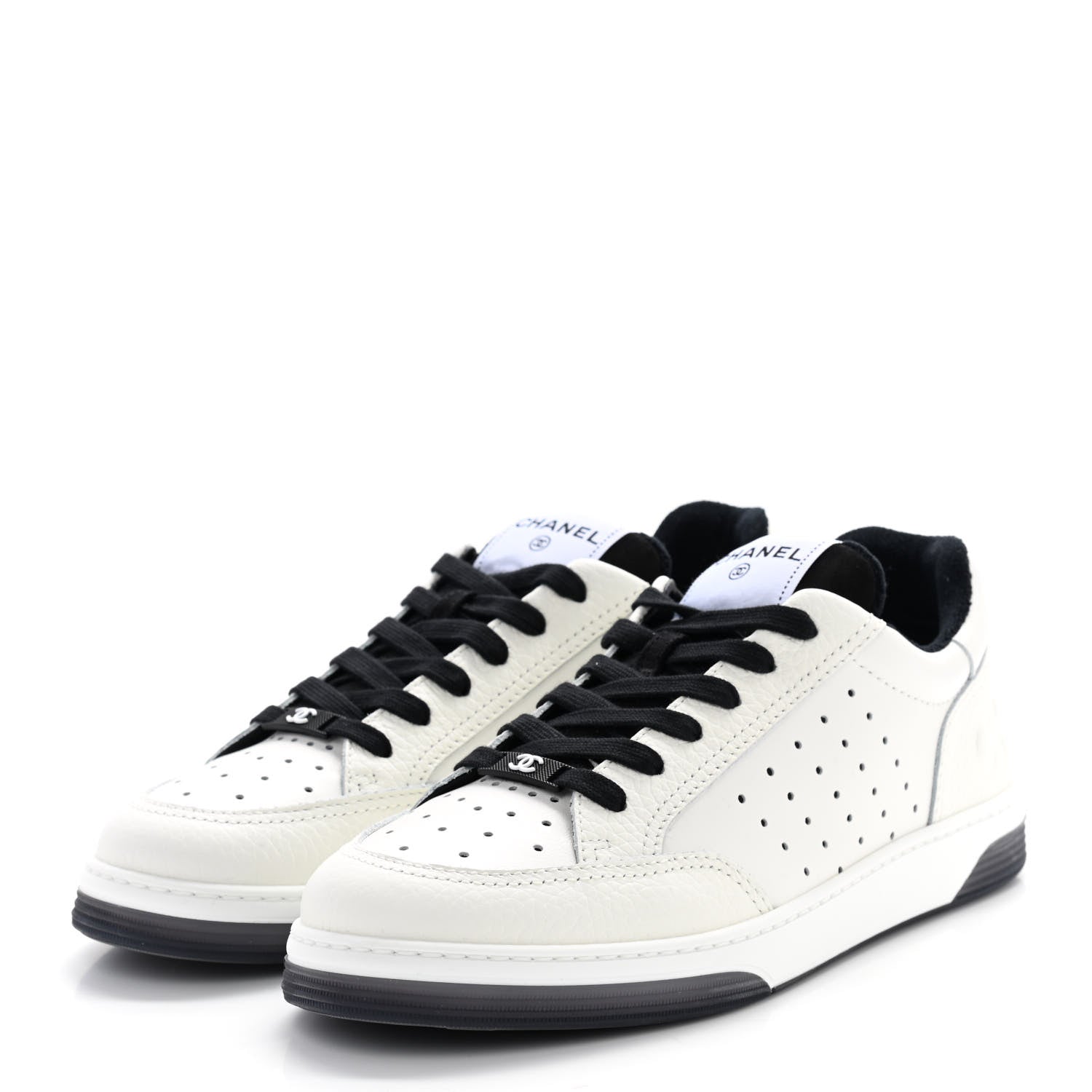 Chanel Grained Calfskin Fabric Womens Logo Sneakers 40.5 White Black 3 of 8