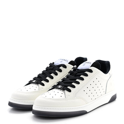 Chanel Grained Calfskin Fabric Womens Logo Sneakers 40.5 White Black 3 of 8