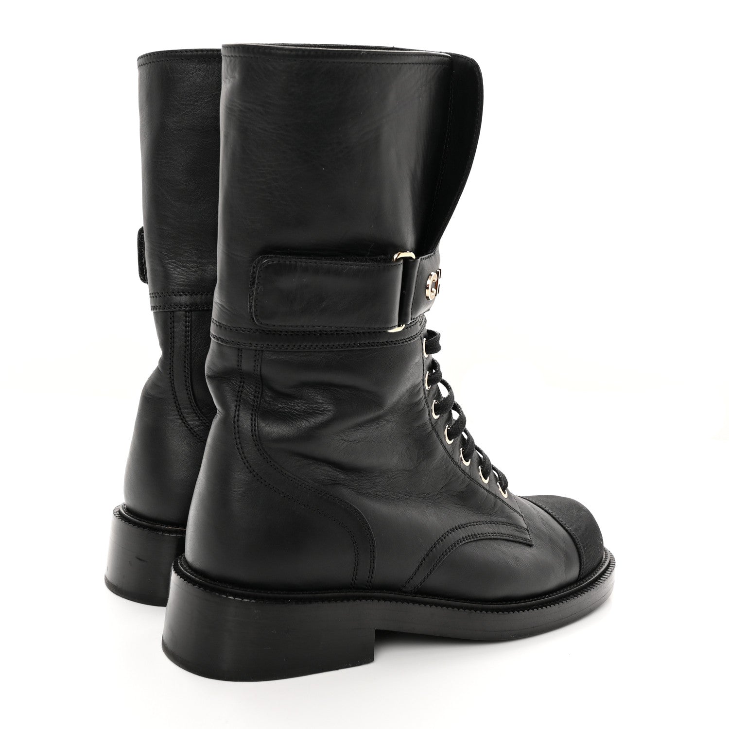 Chanel Shiny Calfskin Lace Up Combat Boots 38 Black 4 of 16
