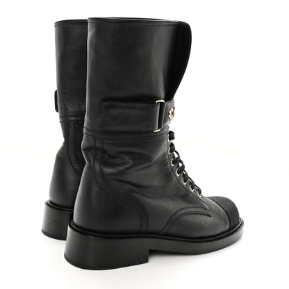Chanel Shiny Calfskin Lace Up Combat Boots 38 Black 4 of 16