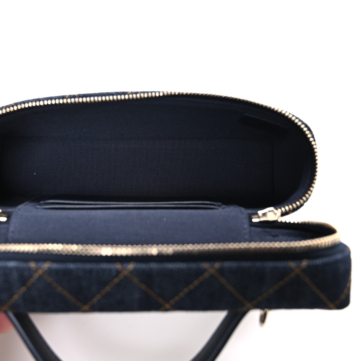 Chanel Denim Quilted Top Handle Slim Vanity Case With Chain Dark Blue Orange 5 of 10