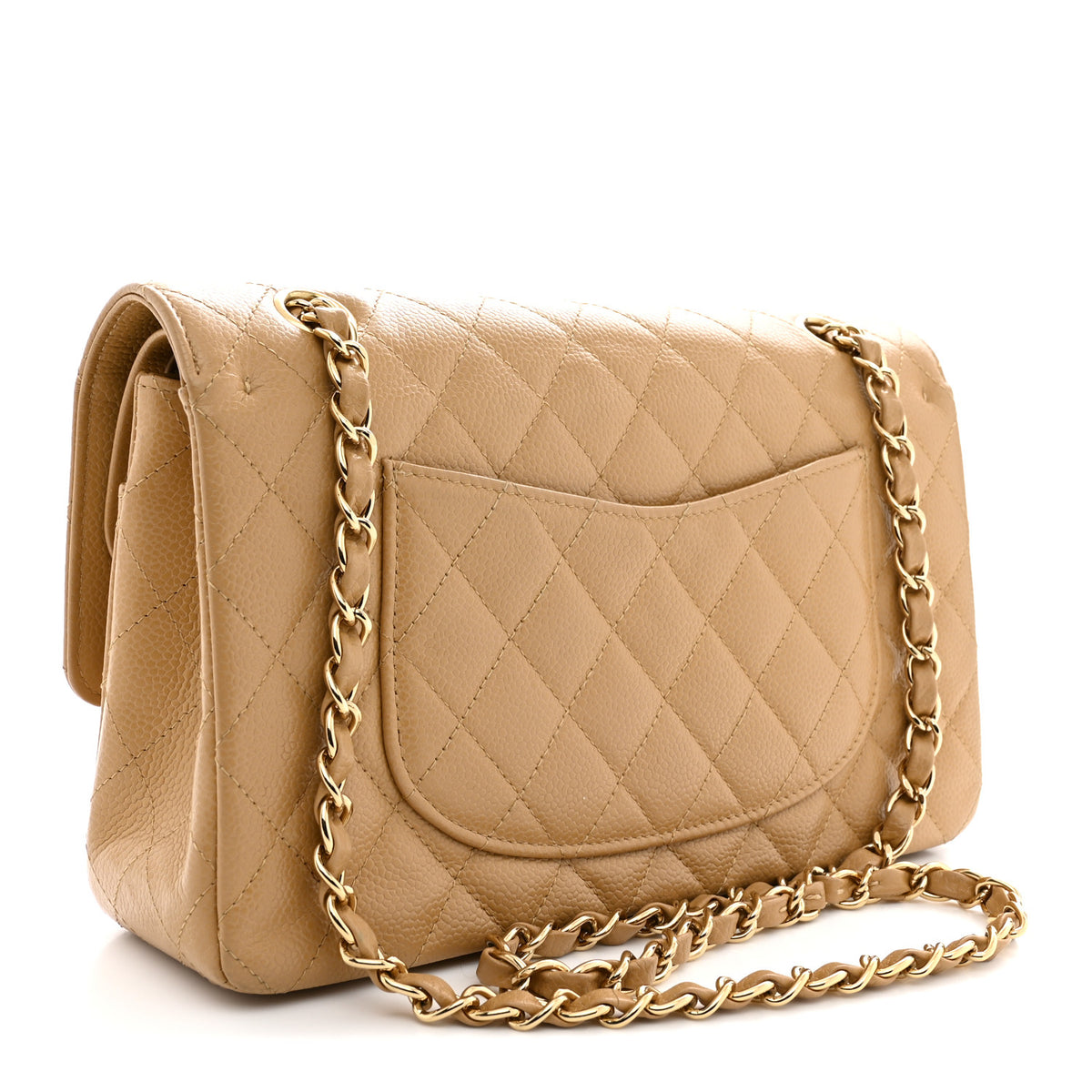 Caviar Quilted Medium Double Flap Beige
