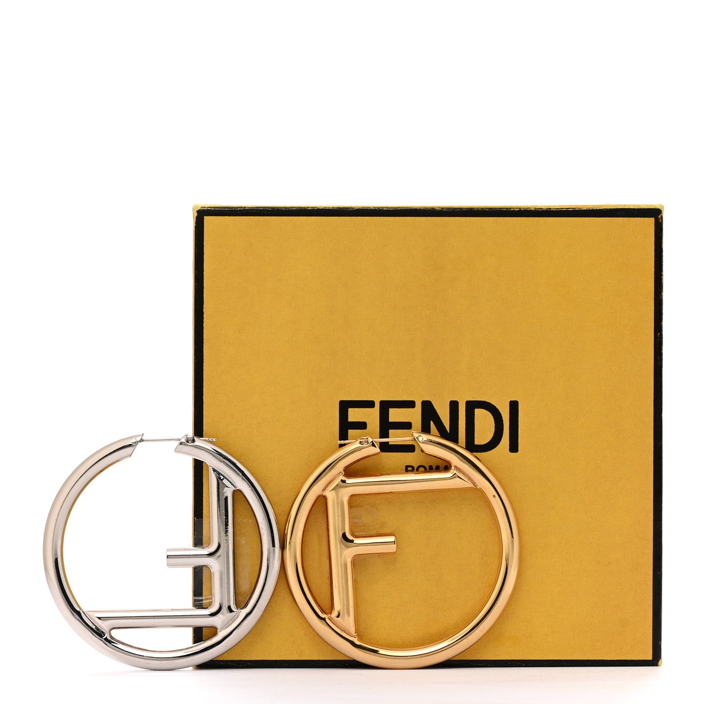 Metal FF Hoop Earrings Gold Silver