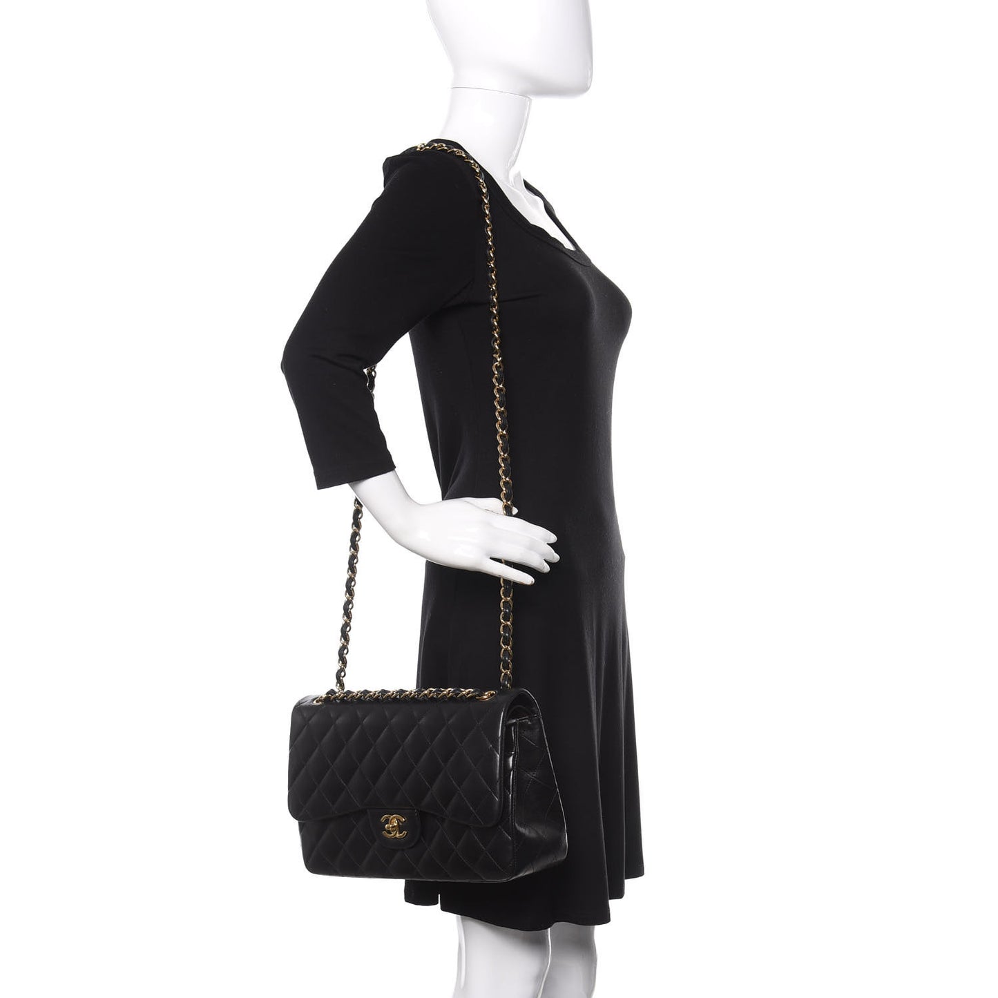 Lambskin Quilted Jumbo Double Flap Black