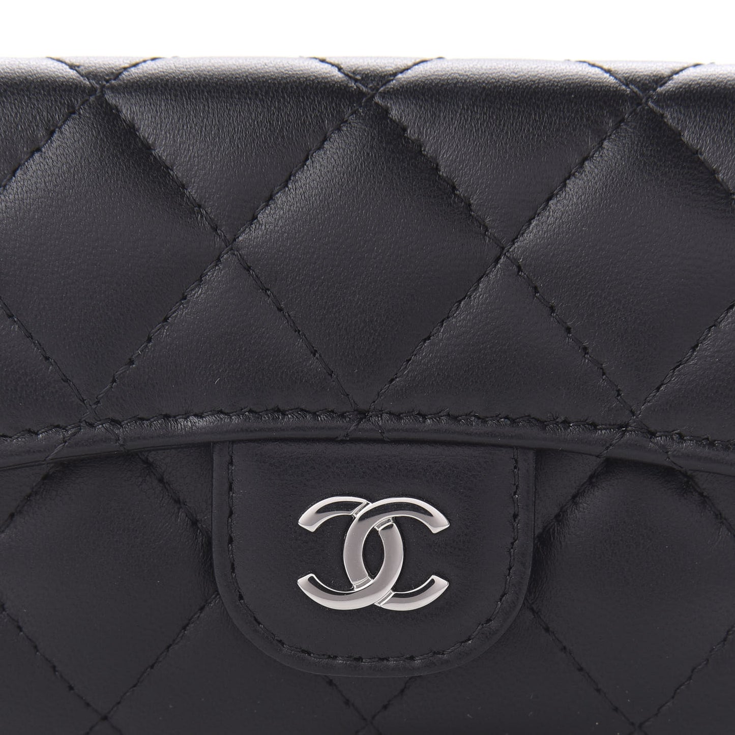 Lambskin Quilted Flap Card Holder Black