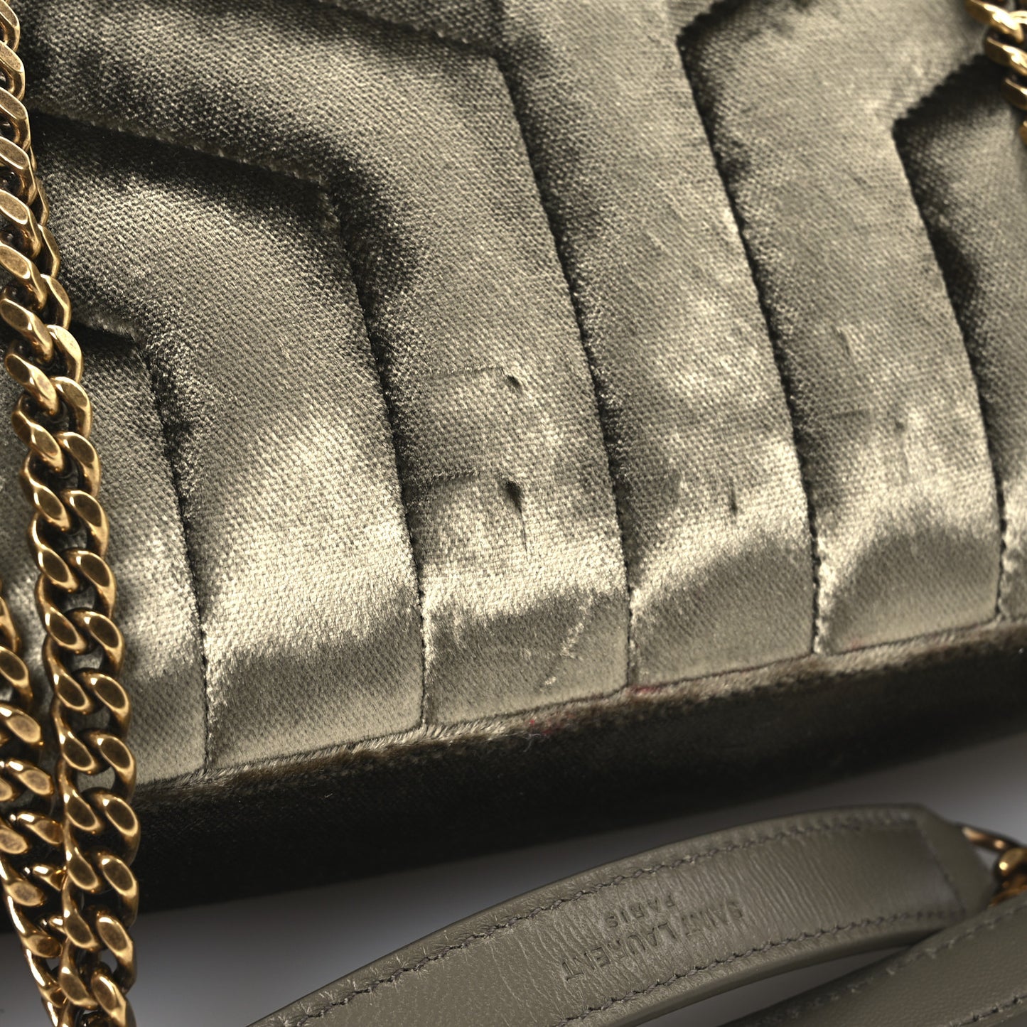 Velvet Y Quilted Monogram Small Loulou Chain Satchel Dark Vintage Olive