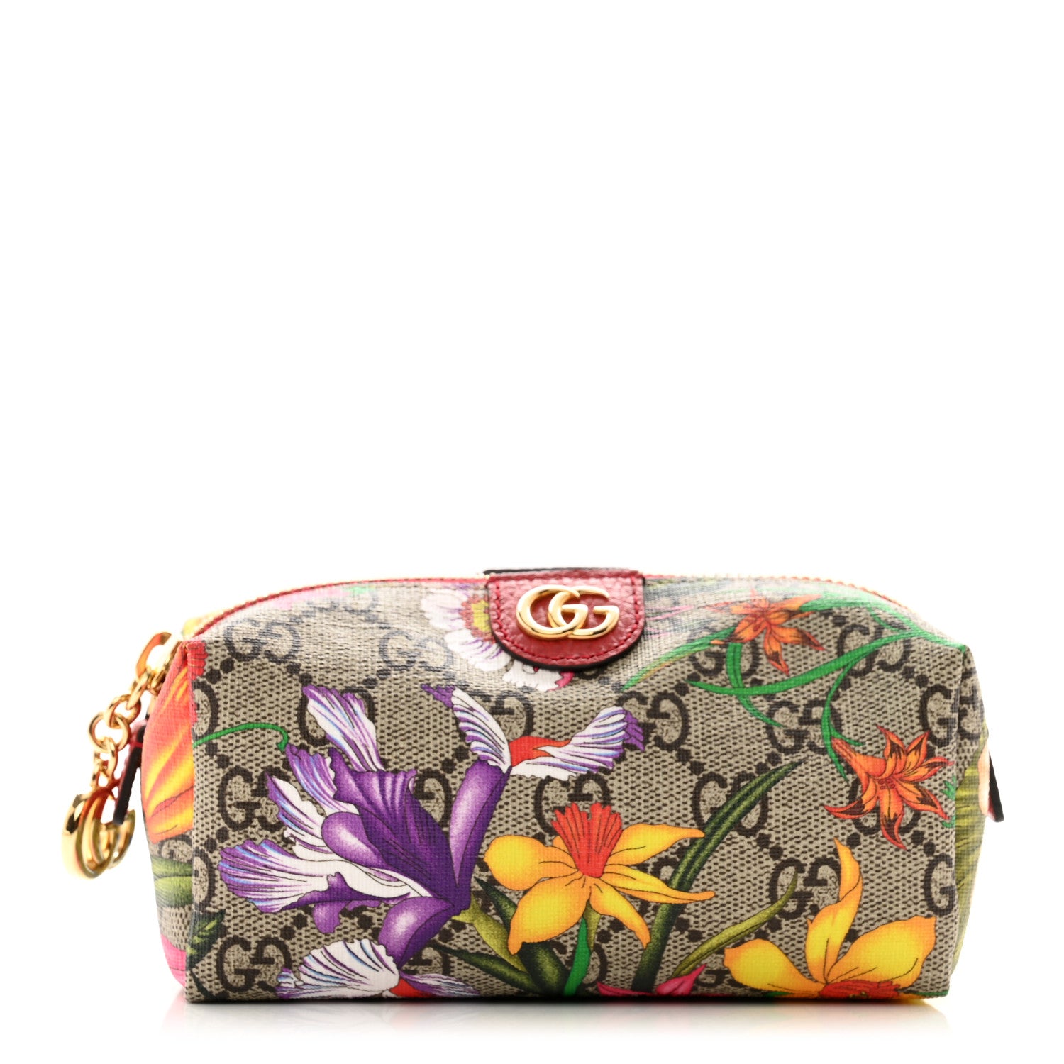 Gucci Soft GG Supreme Monogram Flora Calfskin Small Ophidia Cosmetic Case Beige Ebony Multicolor Rosso 1 of 8