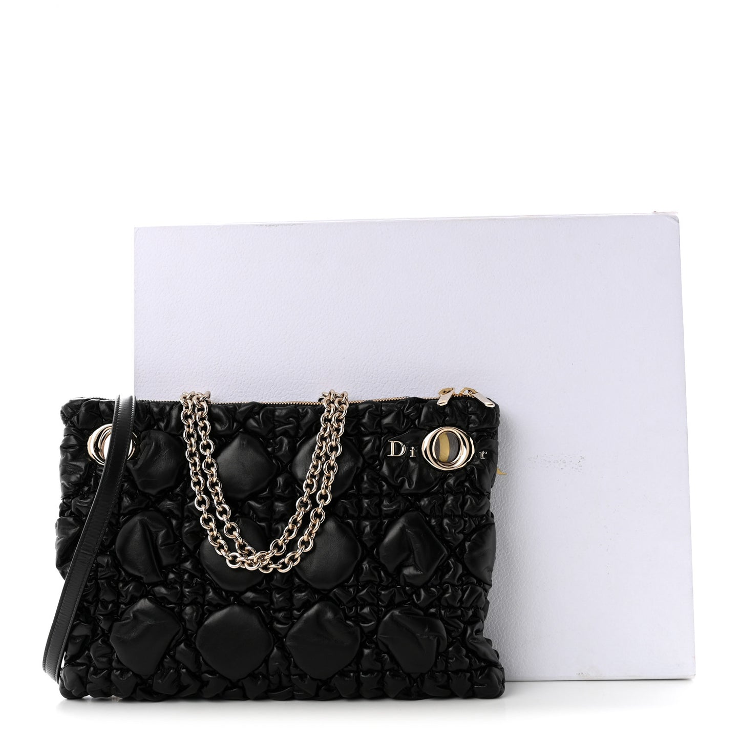 Calfskin Puffy Macrocannage Small Dior Crunchy Bag Black