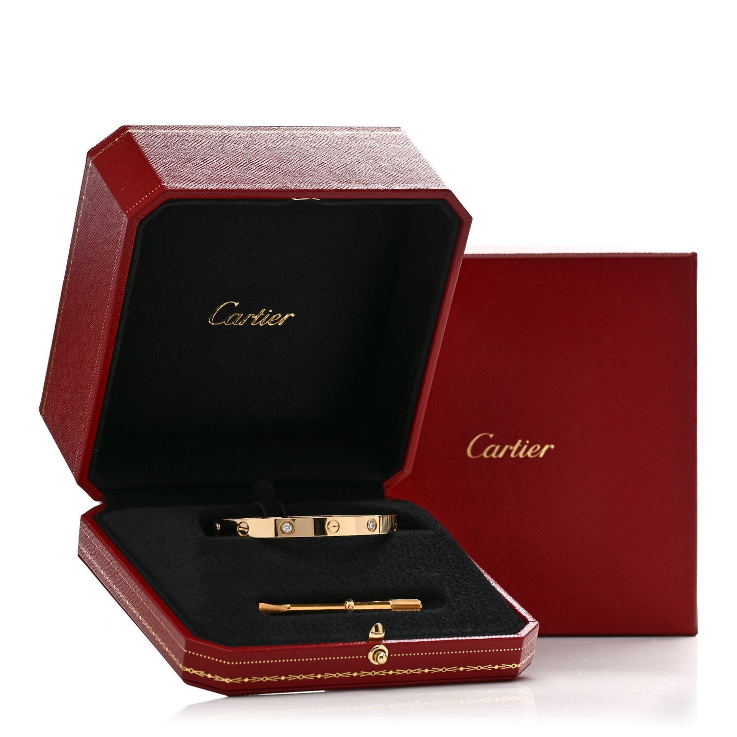 18K Yellow Gold 4 Diamond LOVE Bracelet 17