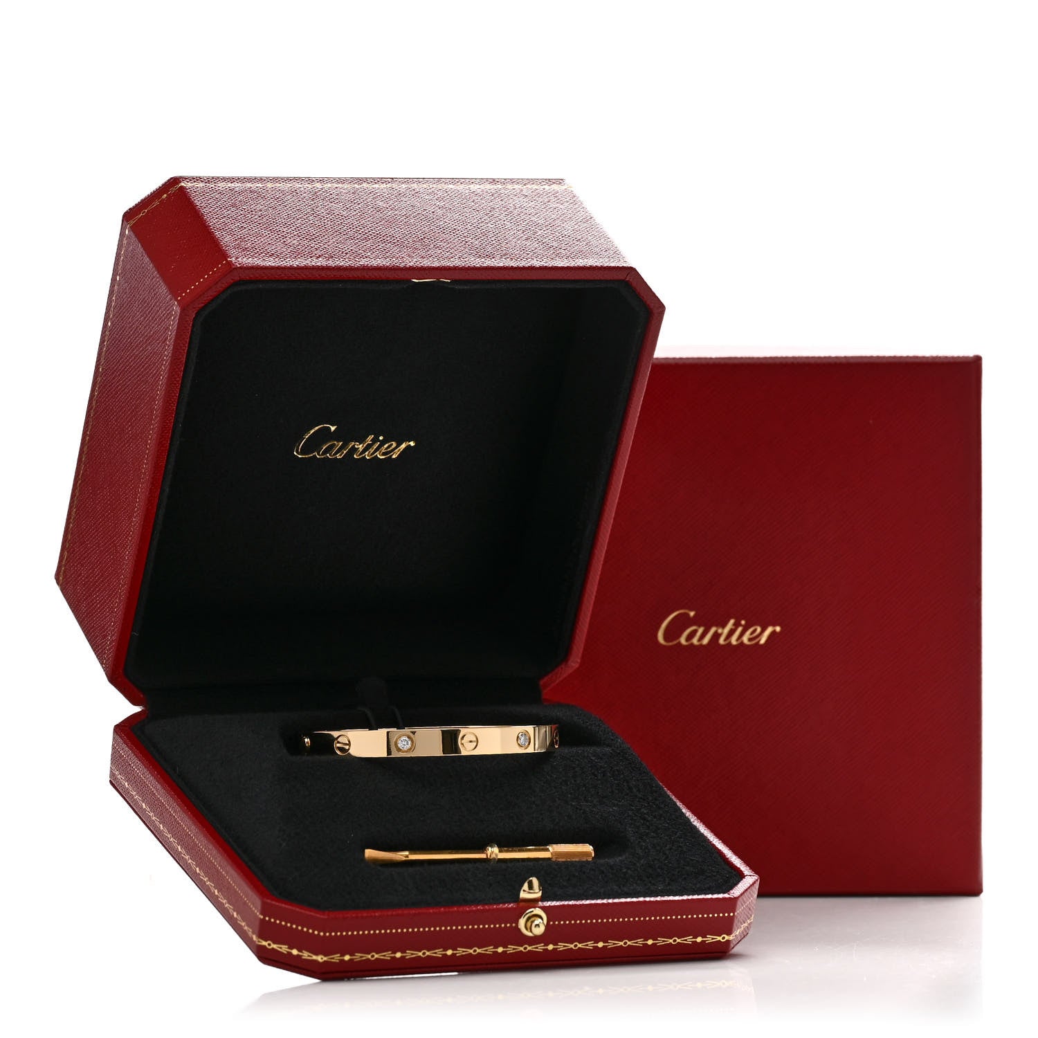 Cartier 18K Yellow Gold 4 Diamond LOVE Bracelet 17 9 of 9