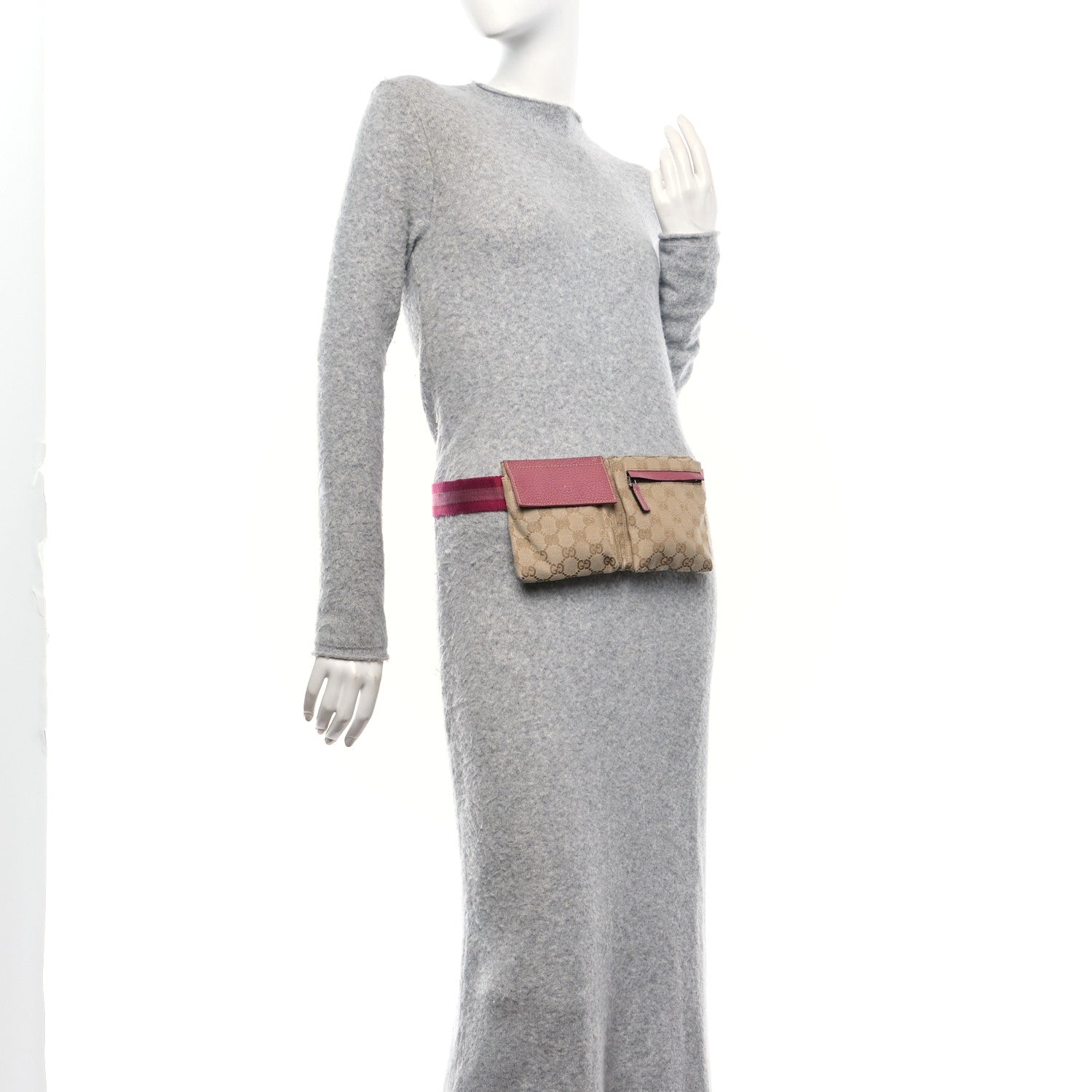 Gucci GG Monogram Web Double Pocket Belt Bag Pink 2 of 11