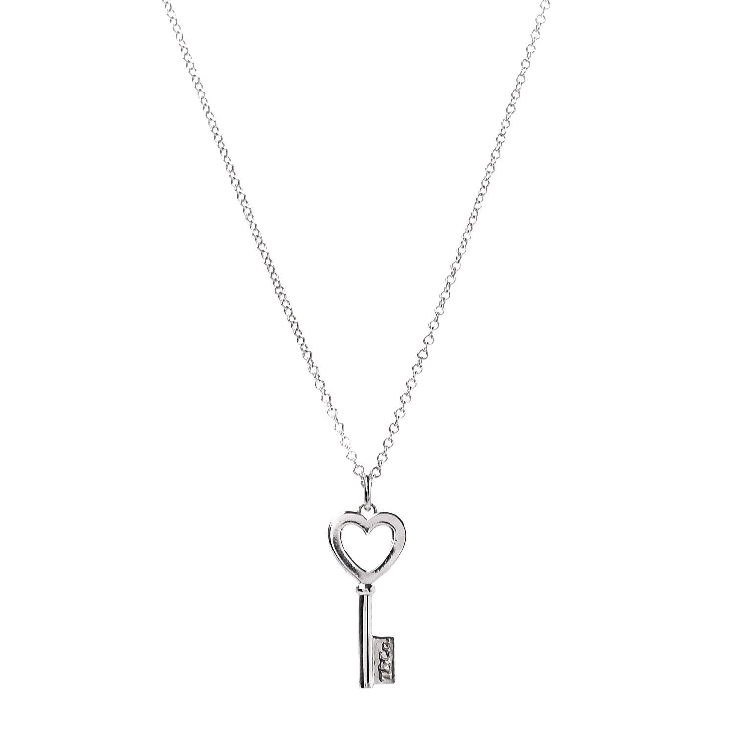 Tiffany Sterling Silver Mini Heart Key Pendant Necklace 1 of 7