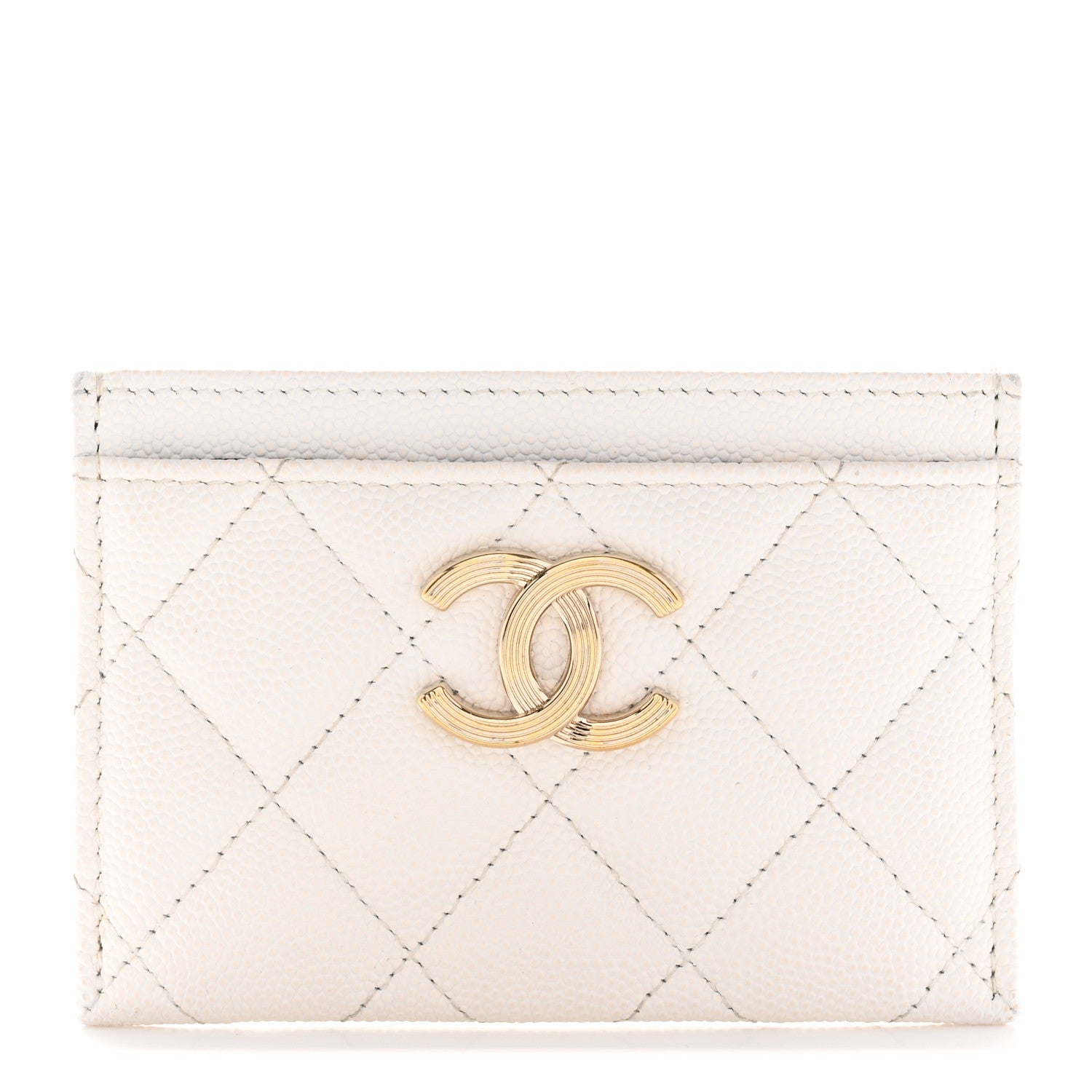 Chanel Caviar Metal Quilted Striated CC Card Holder White 1 of 11