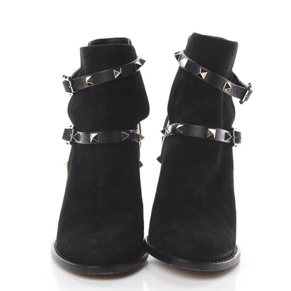 Valentino Garavani Suede Rockstud Double Buckle 100mm Block Heel Ankle Boots 36 Black 3 of 7