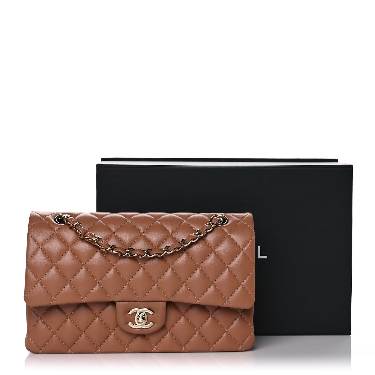 Lambskin Quilted Medium Double Flap Brown