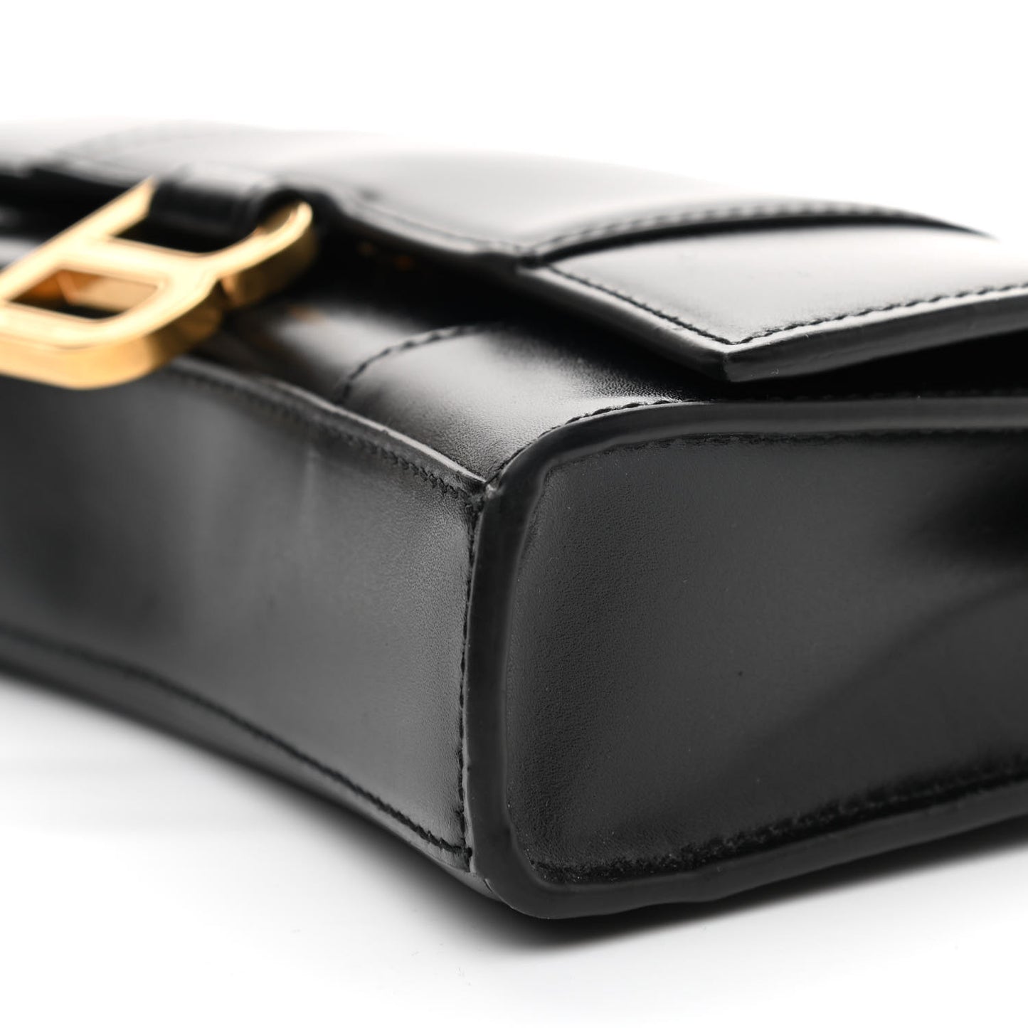 Shiny Box Calfskin Hourglass Chain Bag Black