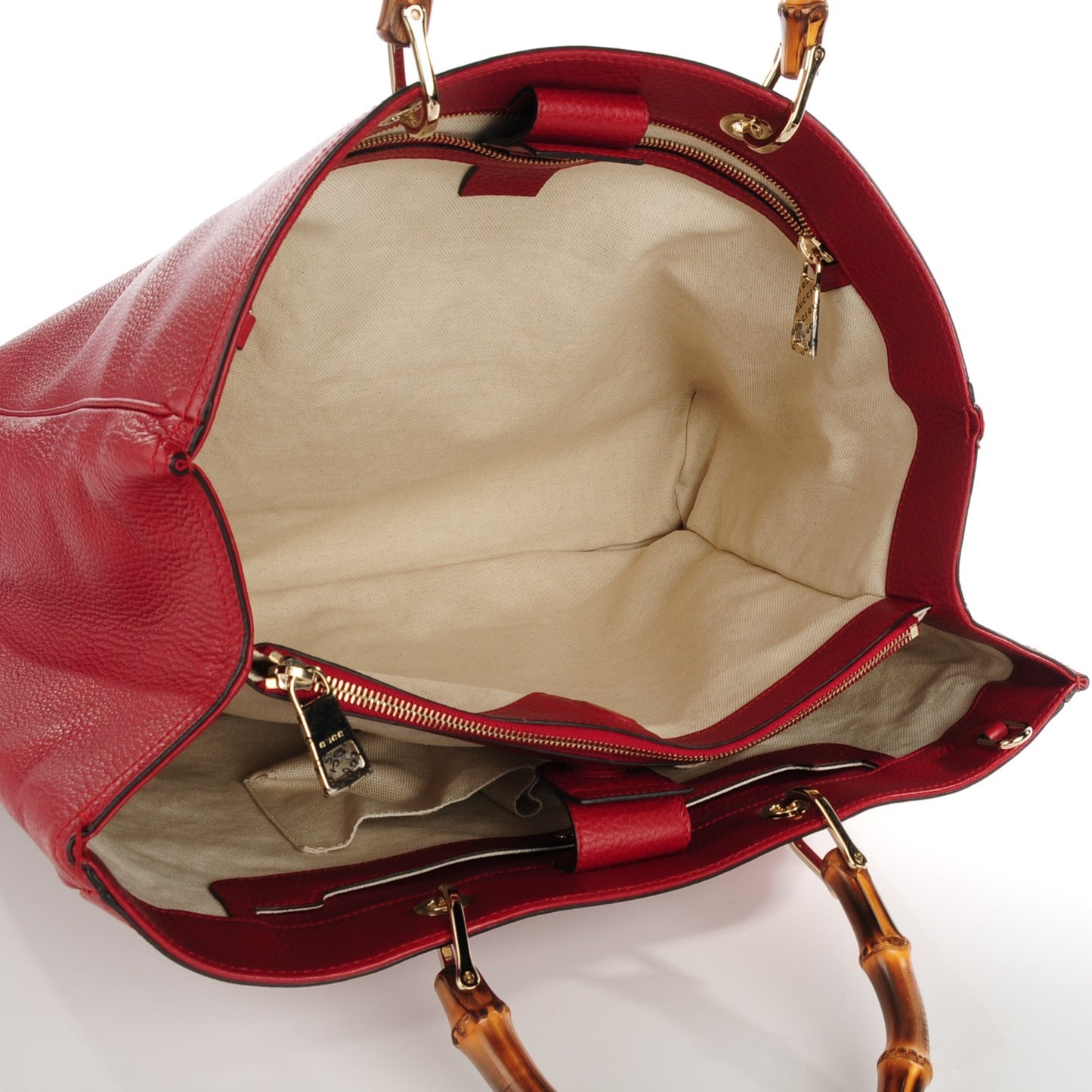 Calfskin Large Bamboo Shopper Tote Red