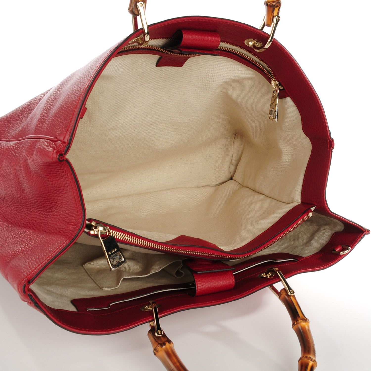 Gucci Calfskin Large Bamboo Shopper Tote Red 5 of 7