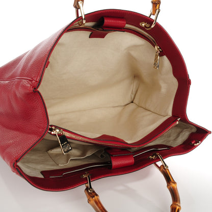 Gucci Calfskin Large Bamboo Shopper Tote Red 5 of 7