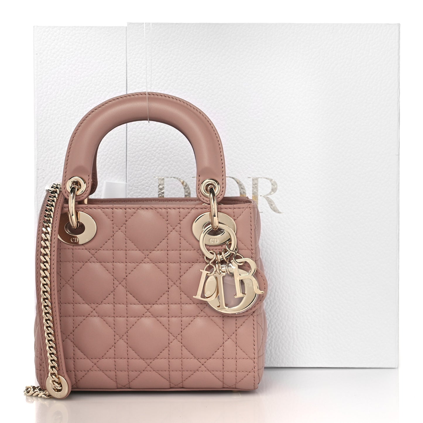 Lambskin Cannage Mini Lady Dior Rose De Vents