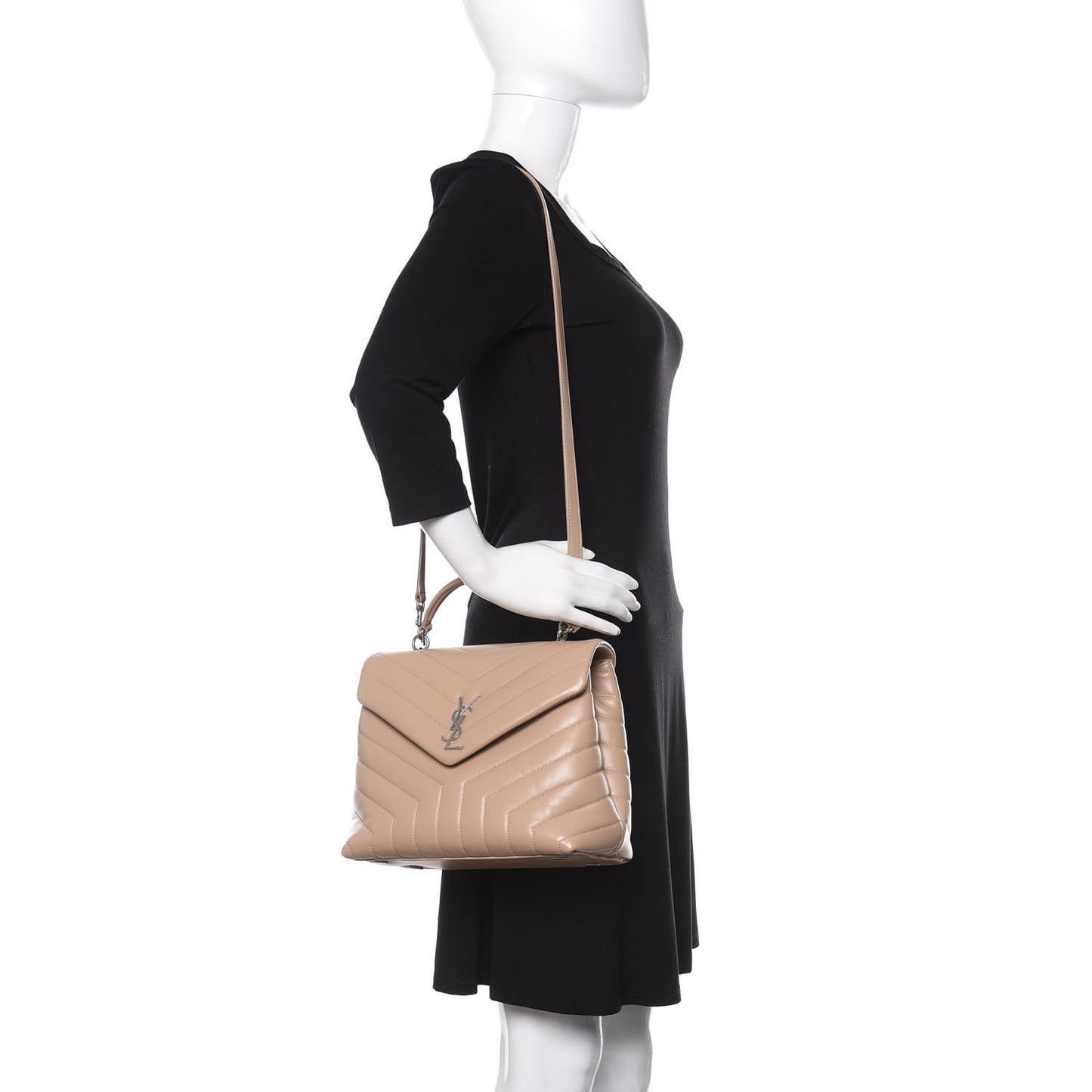 Calfskin Y Quilted Monogram Medium Loulou Satchel Dark Beige