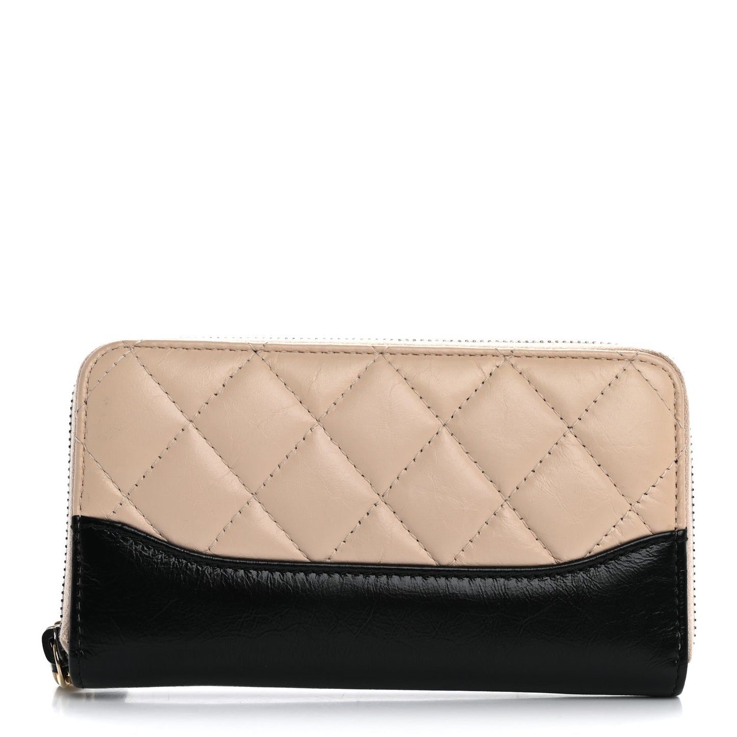 Aged Calfskin Quilted Small Gabrielle Zip Around Wallet Beige Black