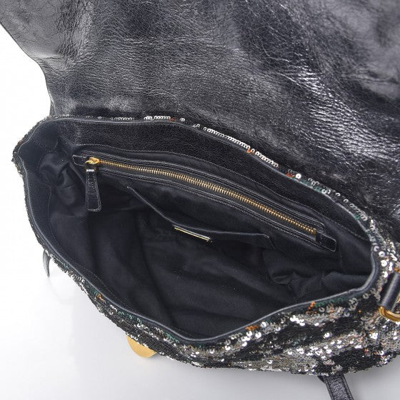Paillettes Sequined East West Satchel Argento